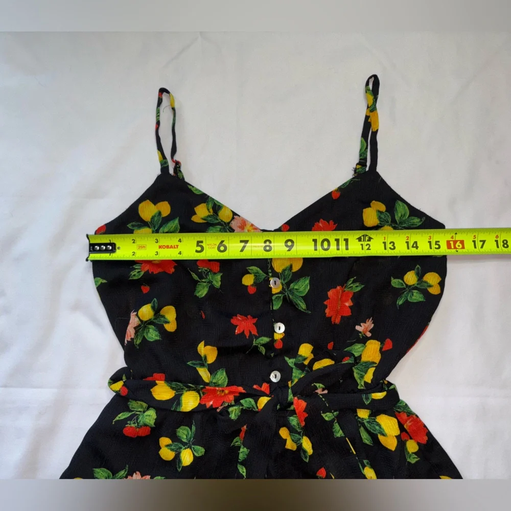 As U Wish Size XS Black Red & Yellow Citrus Floral Spring Boho Romper - Picture 3 of 6